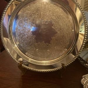 Round Serving Tray Silver on Copper Round GB